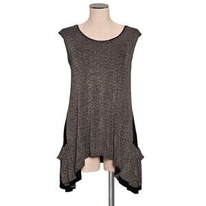 FIORE Stretchy Brown Black Print Stretchy  Staggered Hem Top Tunic S M